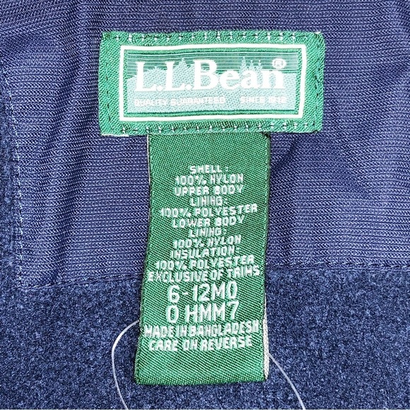 LL Bean Navy Blue Infant Snowsuit Cold Buster Snow Bibs Zip Fleece Lined 6-12M - Picture 2 of 10